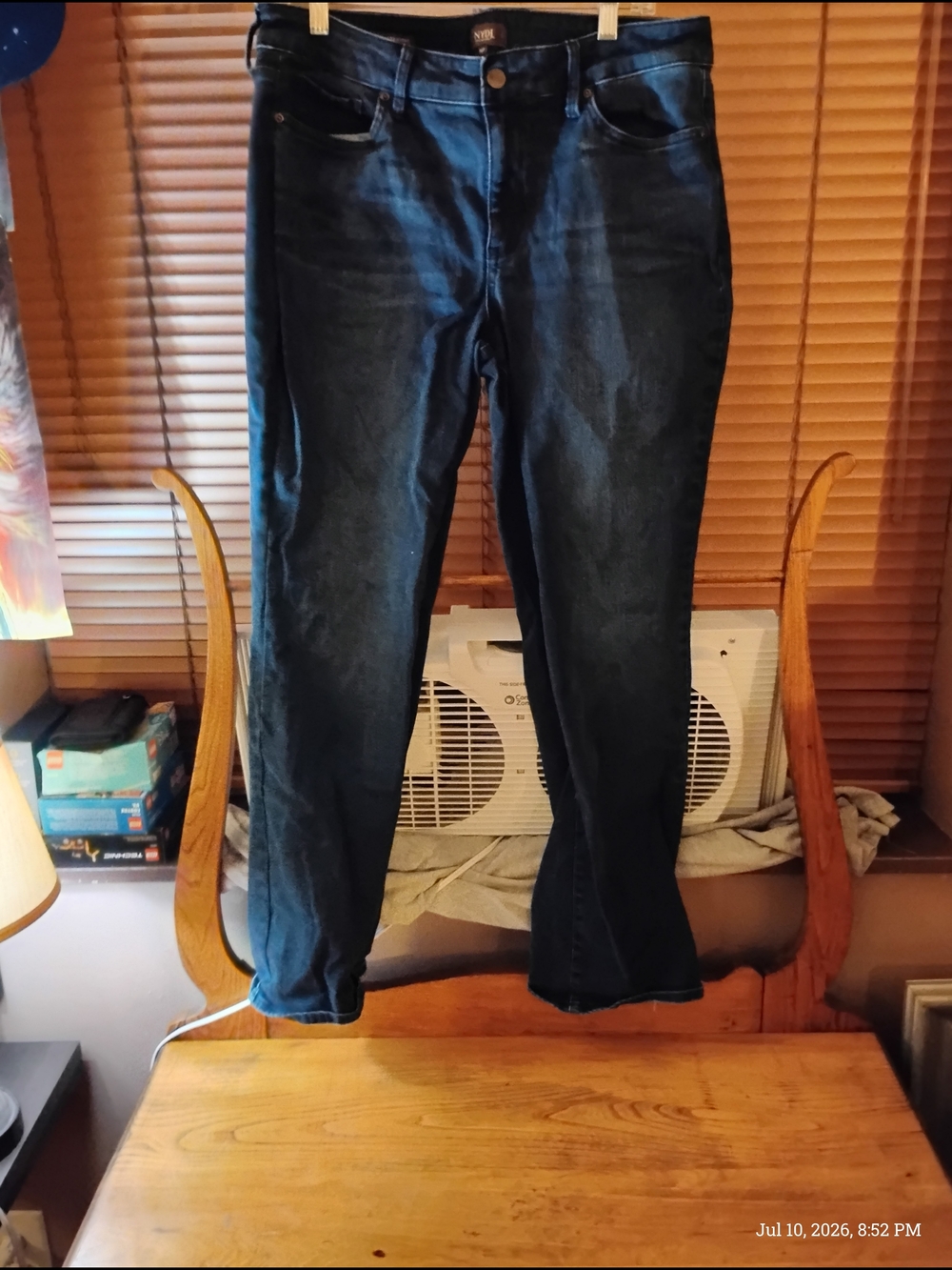 NYDJ Woman Merlyn Straight Jeans Dark Indigo Stitching Back Pockets Size 14P/UK
